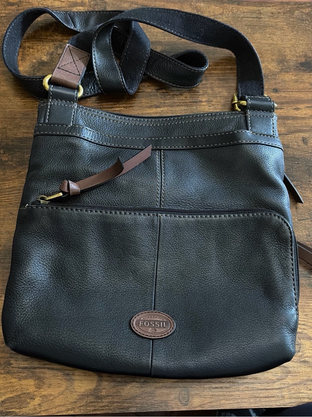FOSSIL Morgan Traveler Leather Crossbody Bag Black Brown Large Soft Pebble Hobo